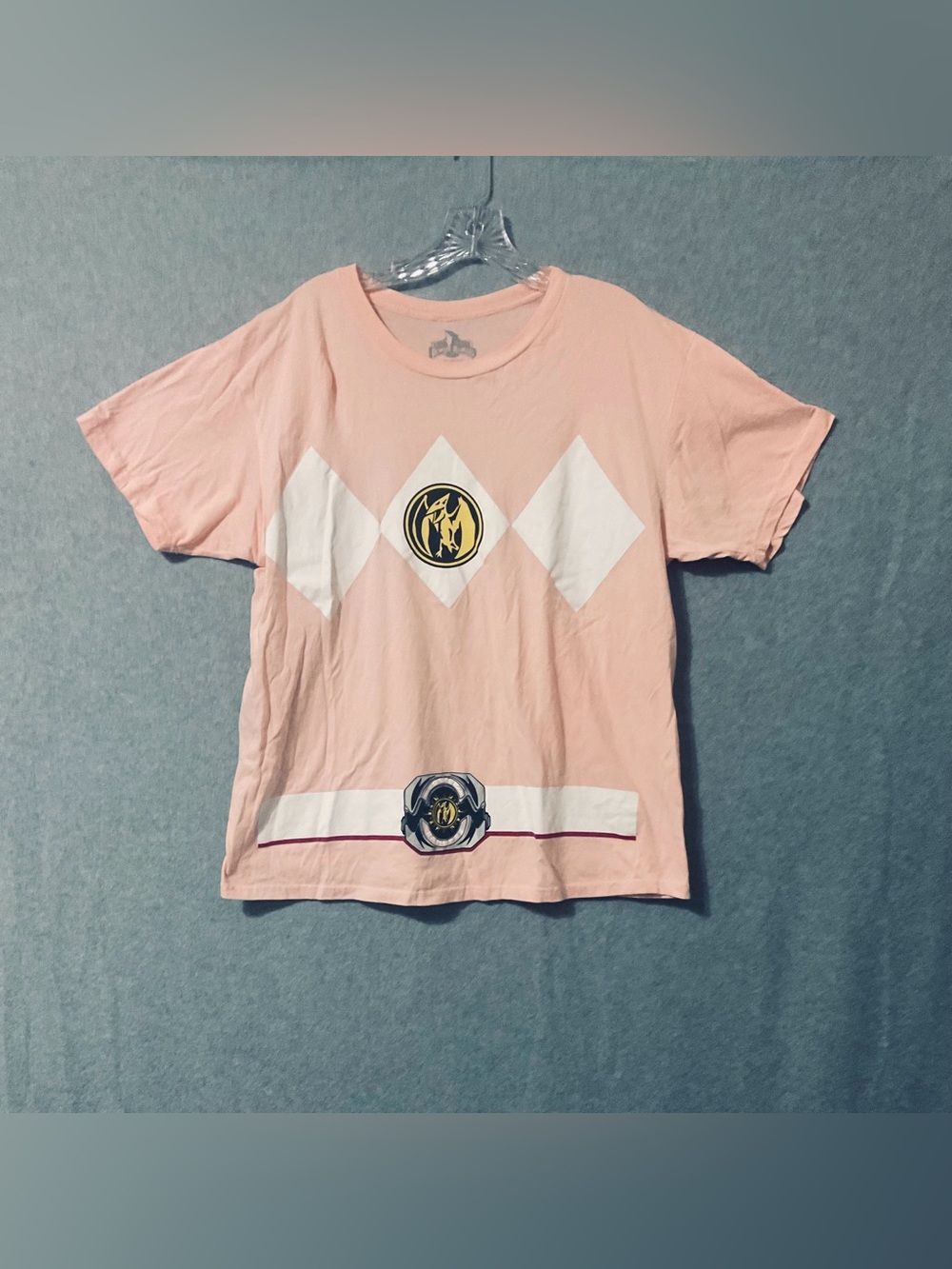 Power Ranger women's Pink Graphic Tee with White Diamond Accents Sz L
